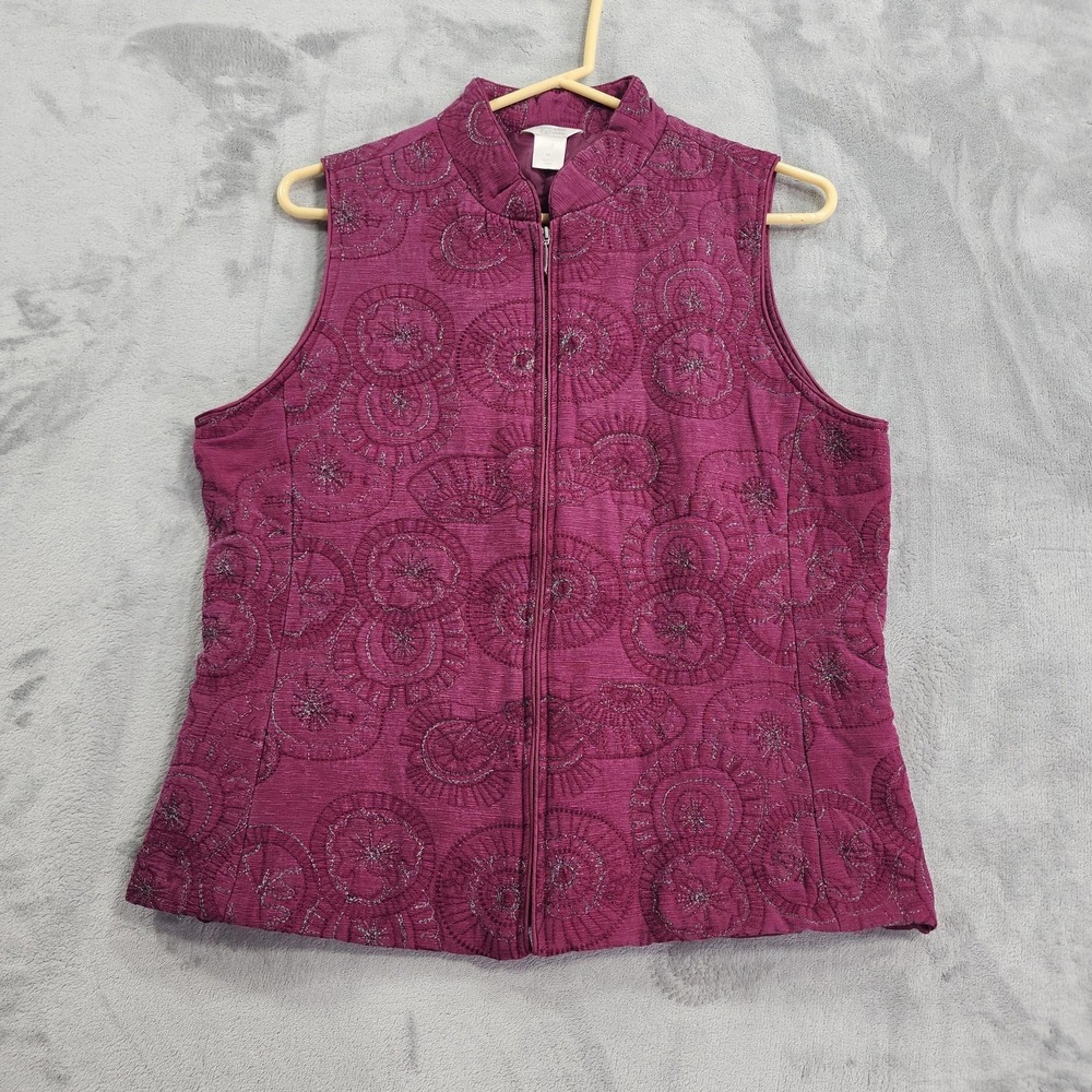 Vintage Christopher & Banks Vest Womens M Purple Metallic Raw Silk Full Zip